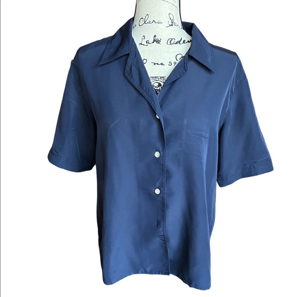 Barbara Graffeo Button Front Short Sleeve Navy size 14.